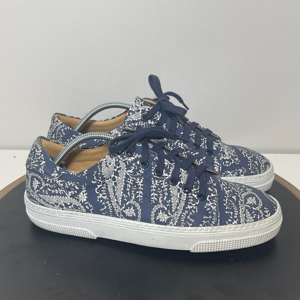 A.P.C. Paisley Canvas Sneakers Men 40 Low Top Lace Up Navy Blue White Minimalist